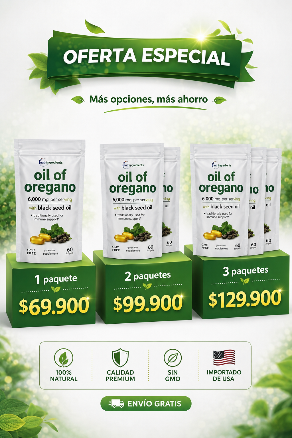 🛡️El Antibiótico Natural Más Poderoso 🌿 Orégano + Semilla Negra | 90 Cápsulas