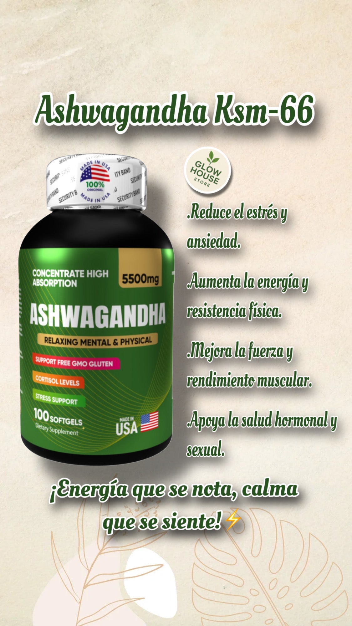 ¡Recupera tu energía y equilibra cuerpo y mente! 🧘‍♂️🌿 Combo Bienestar Total: Resveratrol + Ashwagandha KSM-66 + Magnesio 💯 Original 🇺🇸