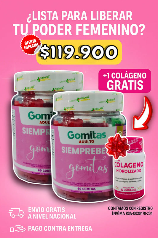 🌸 ¡TRANSFORMA TU RUTINA DE BELLEZA! 🌟 2 Frascos de Gomitas SIEMPREBELL + 🎁 COLÁGENO GRATIS 💕 ¡SÓLO POR HOY! 🚚 ENVÍO GRATIS + PAGO CONTRA ENTREGA
