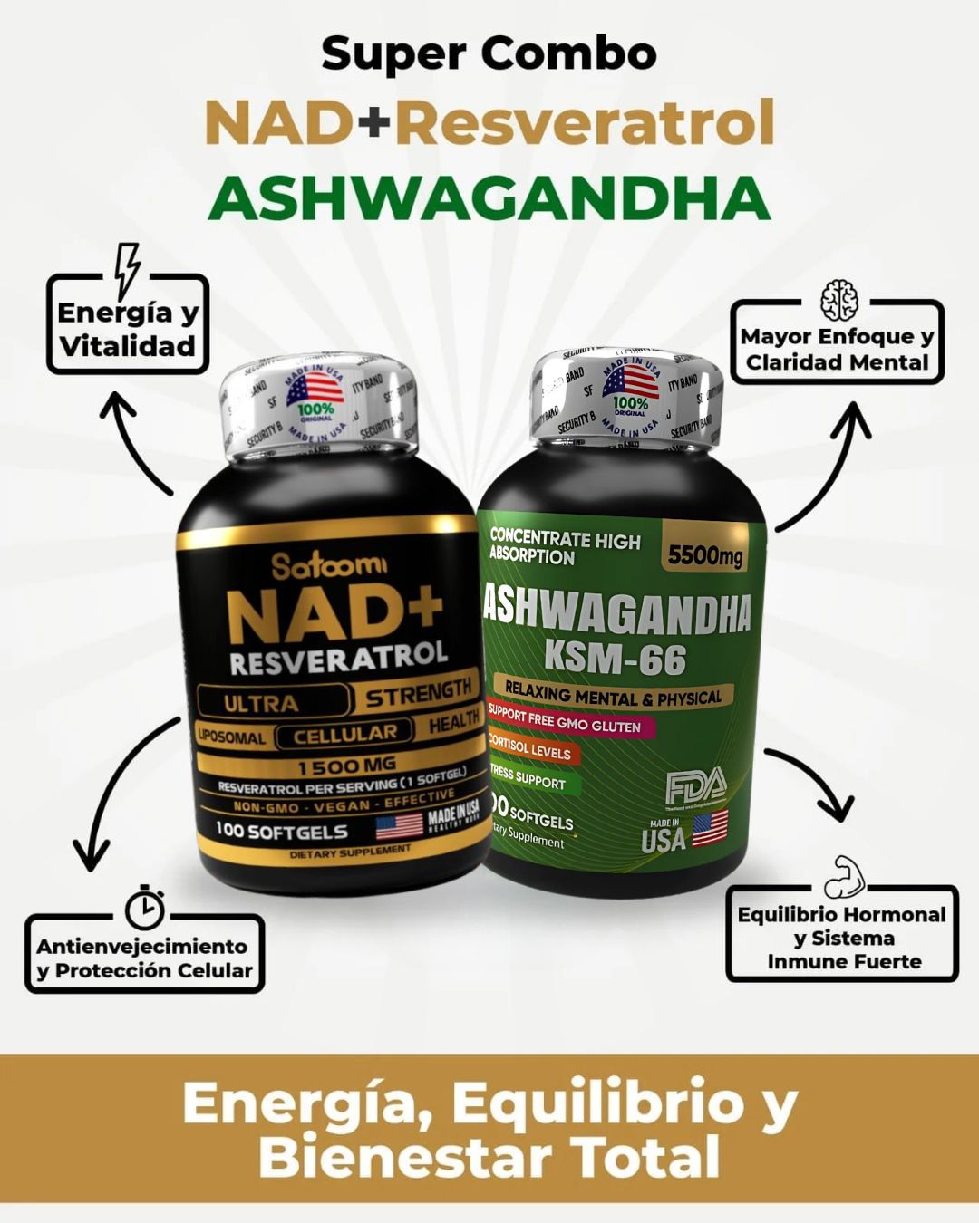 🧠 combo ritual diario nad+resveratrol + ashwagandha ksm-66 + colágeno 500 mg (GRATIS) 🛍️ ✨ potencia tu cuerpo y mente con este combo 100 % importado 🇺🇸